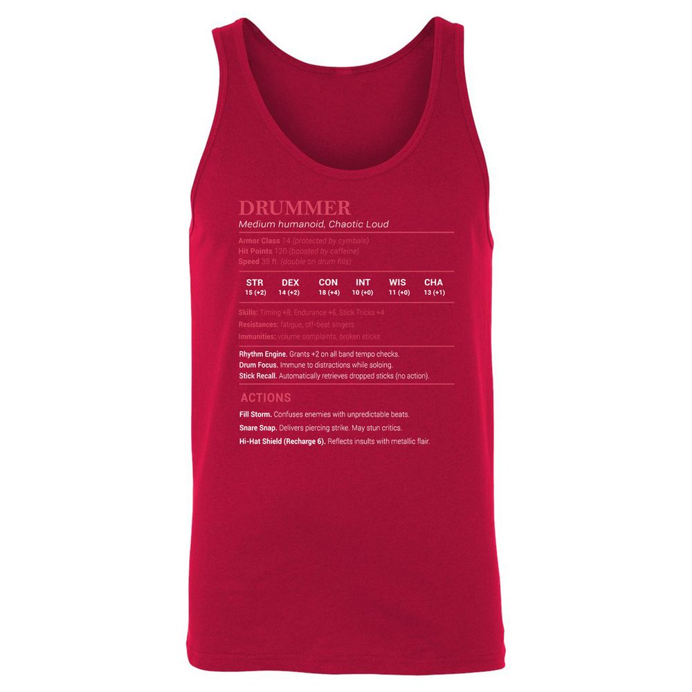 Drummer Stats Unisex Jersey Tank - Red - 11