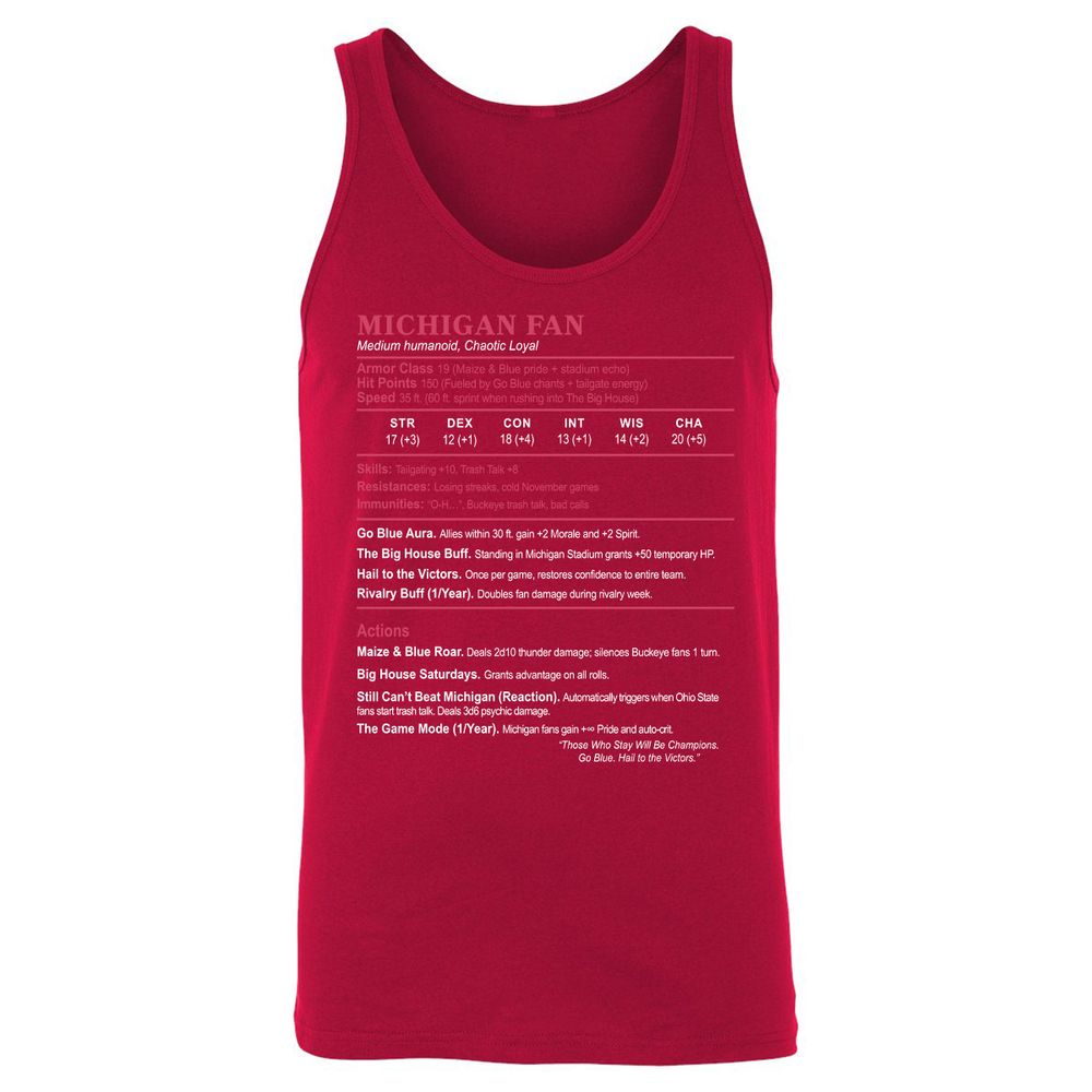 MICHIGAN FAN Unisex Jersey Tank - Red - 11