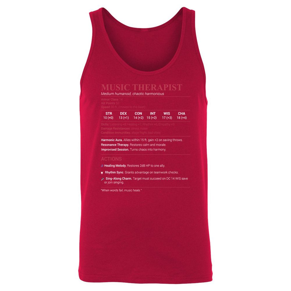 Music Therapist Unisex Jersey Tank - Red - 11