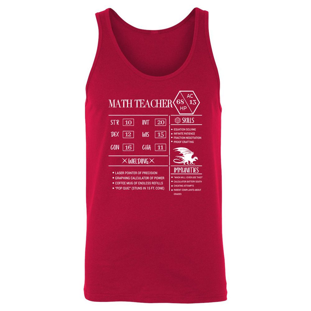 Math Teacher New Unisex Jersey Tank - Red - 11