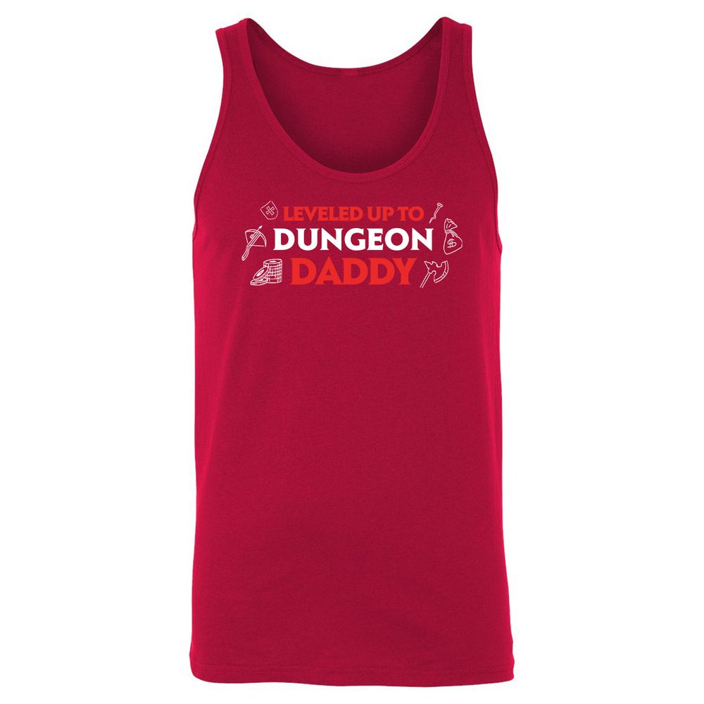 Leveled Up To Dungeon Daddy Unisex Jersey Tank - Red - 11