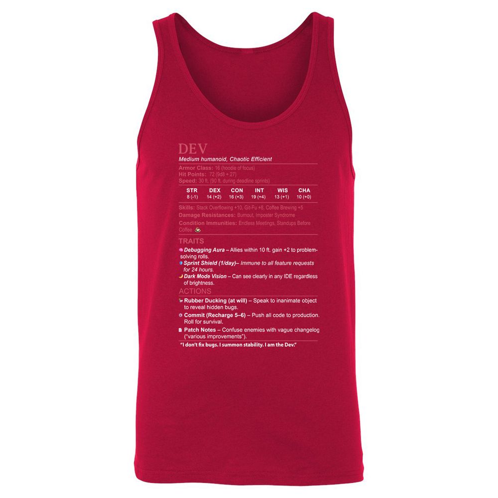 DEV Stats Unisex Jersey Tank - Red - 11