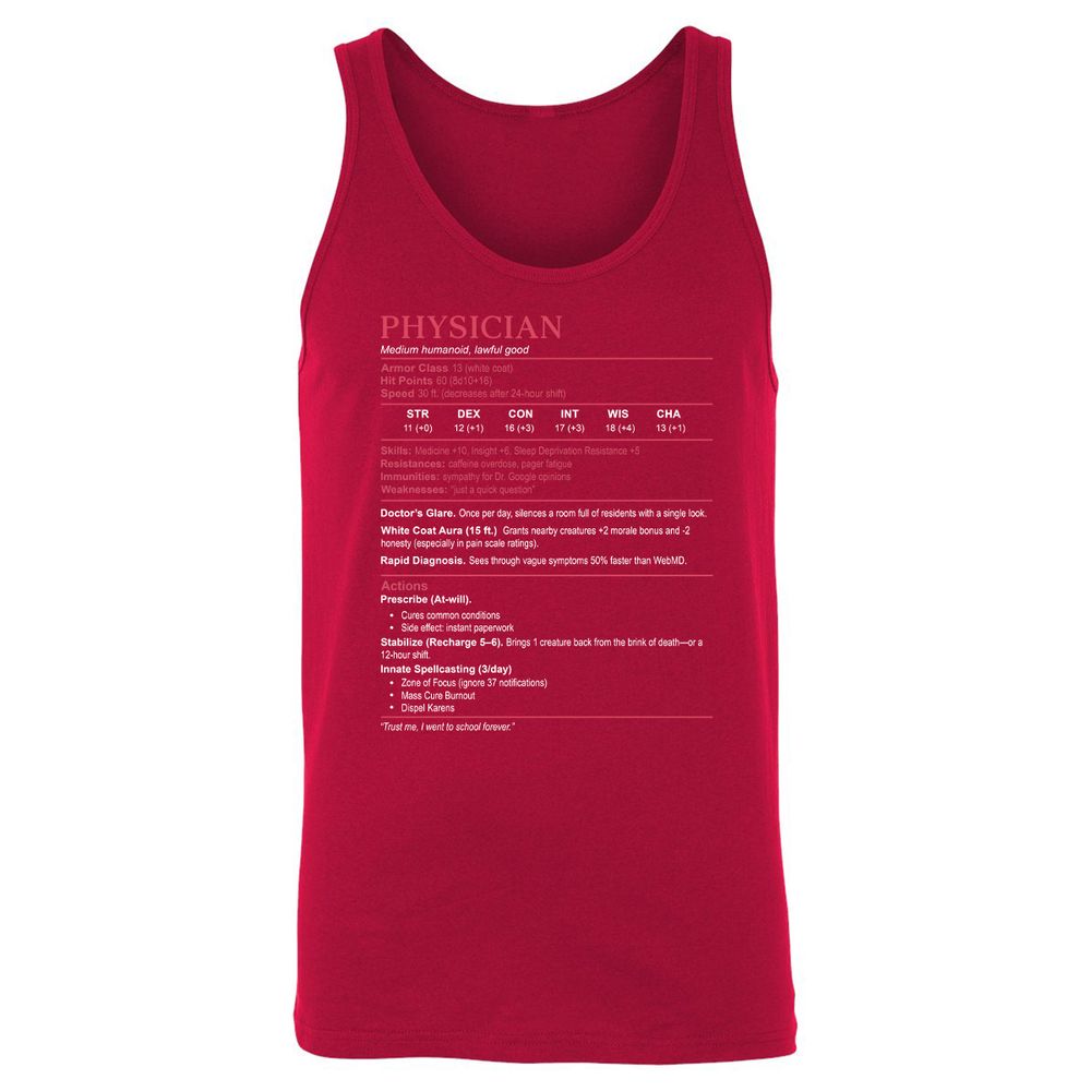 Physician Stats Unisex Jersey Tank - Red - 11