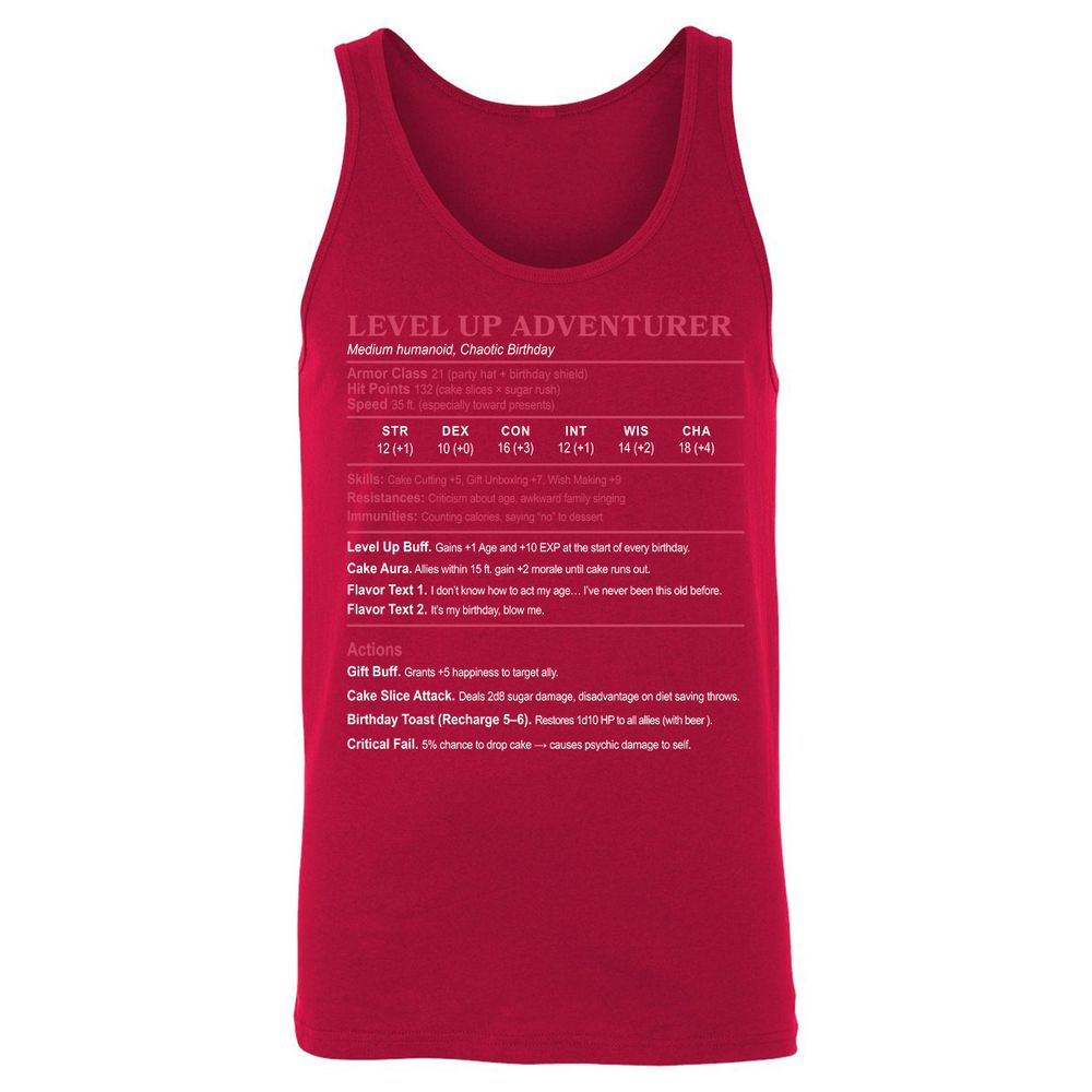 Level Up Adventurer Unisex Jersey Tank - Red - 11