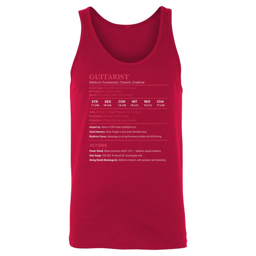 Guitarist Stats Unisex Jersey Tank - Red - 11