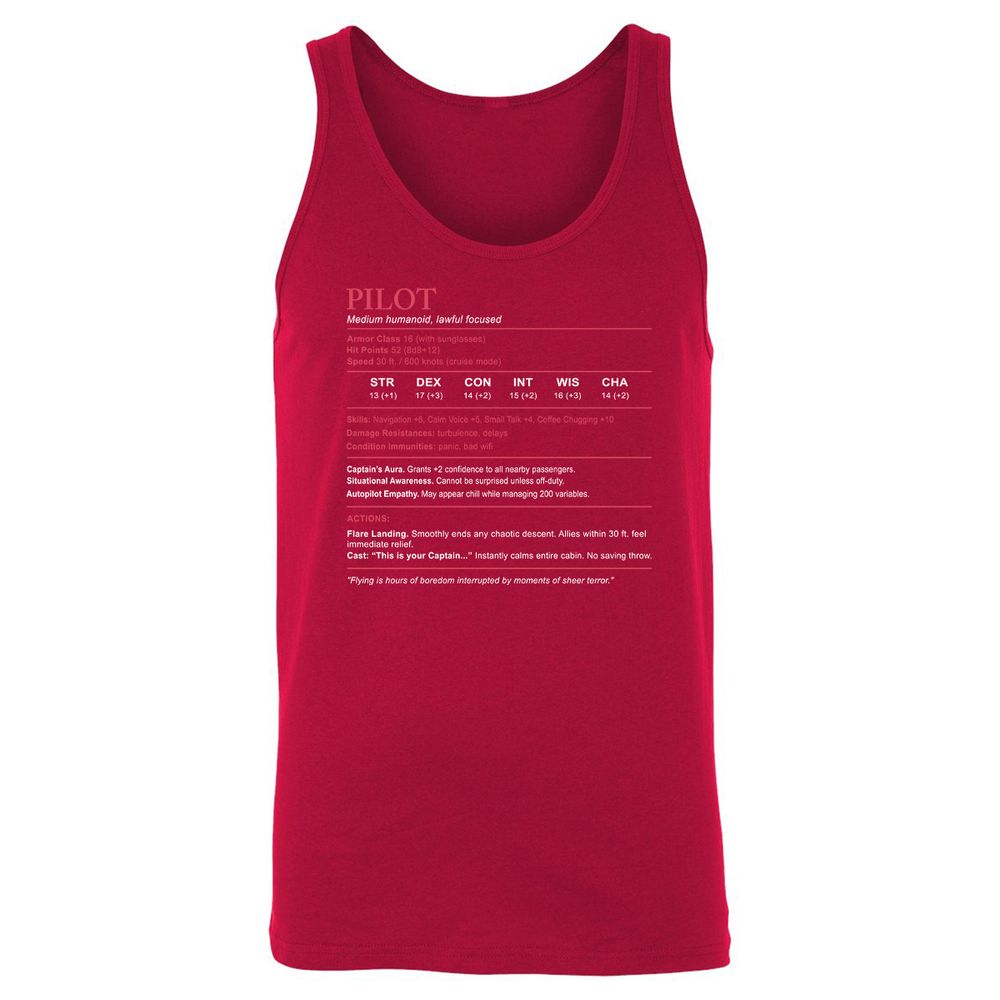 Pilot Stats Unisex Jersey Tank - Red - 11