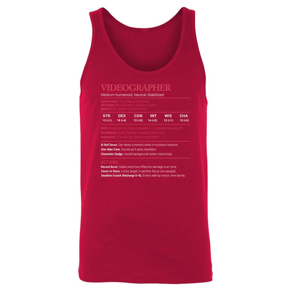 Videographer Stats Unisex Jersey Tank - Red - 11