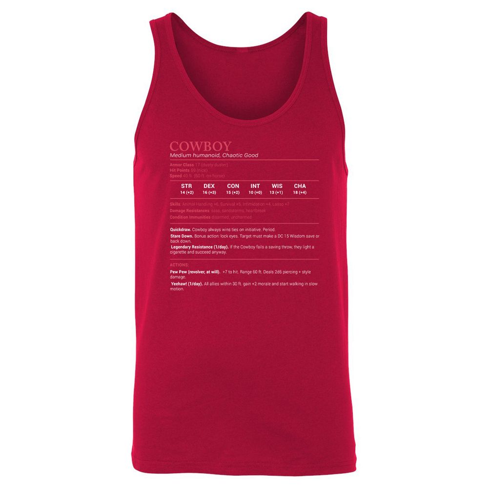 Cowboy Stats Unisex Jersey Tank - Red - 11