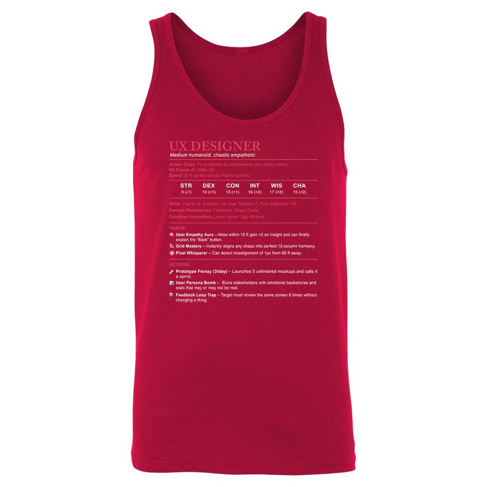 UX Designer Stats Unisex Jersey Tank - Red - 11