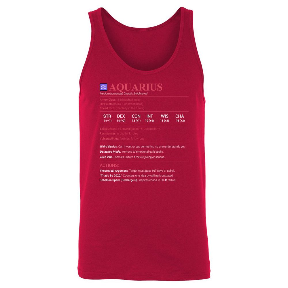 Aquarius Stats Unisex Jersey Tank - Red - 11