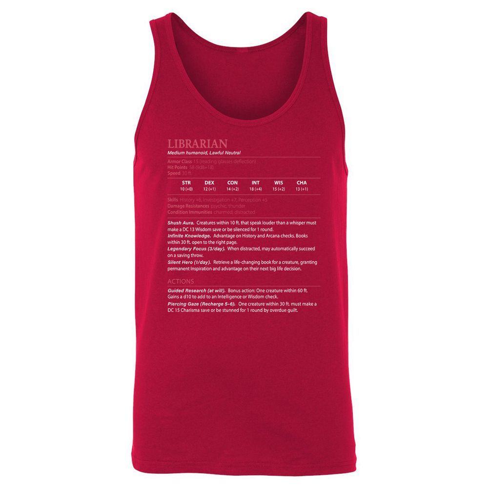 Librarian Stats Unisex Jersey Tank - Red - 11
