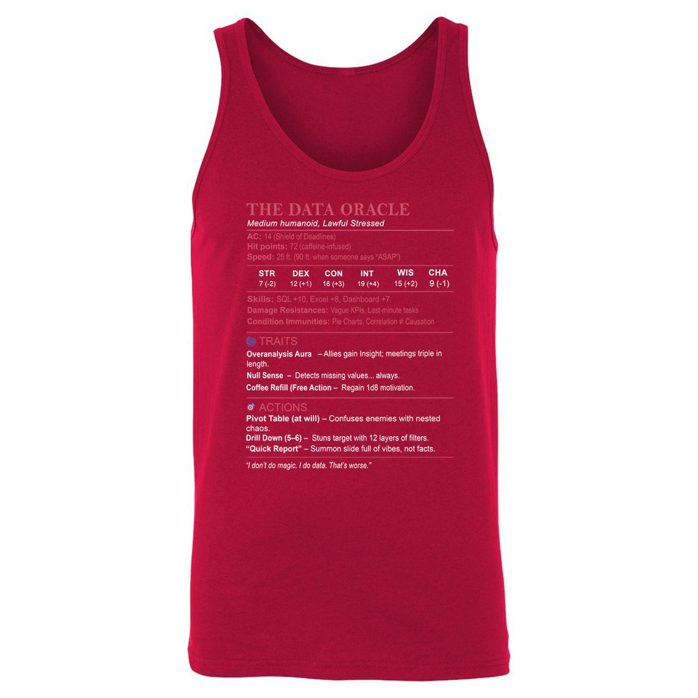 Data Analyst Stats (The Data Oracle) Unisex Jersey Tank - Red - 11