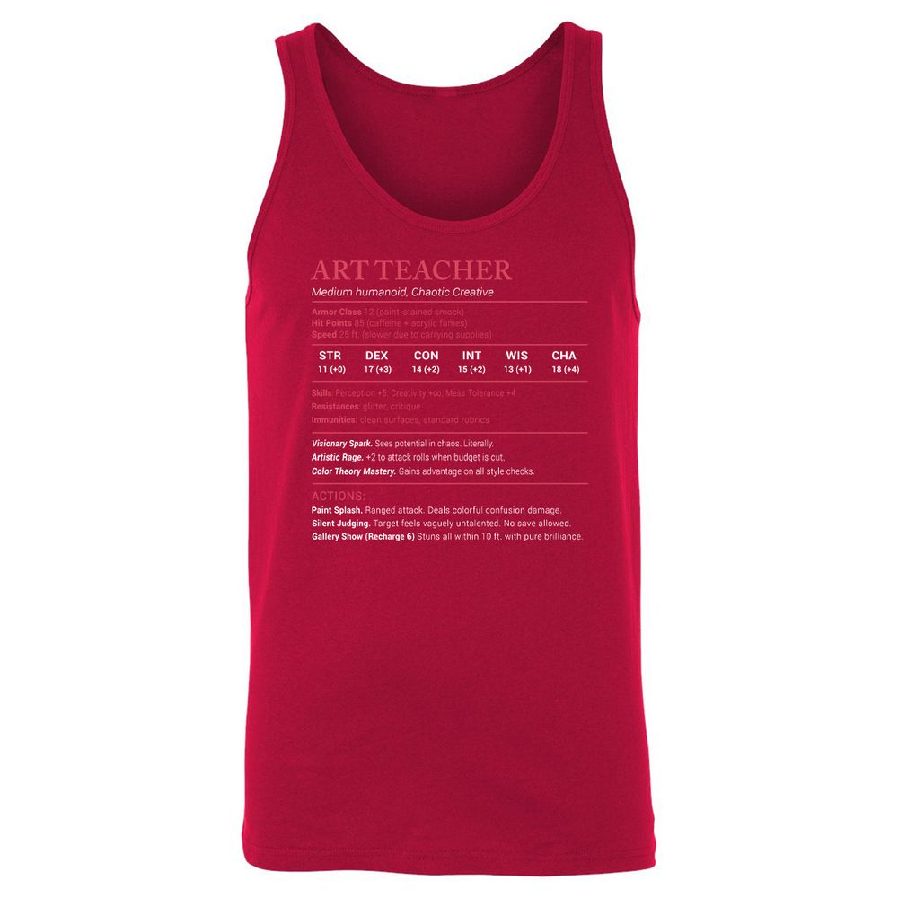 Art Teacher Stats Unisex Jersey Tank - Red - 11