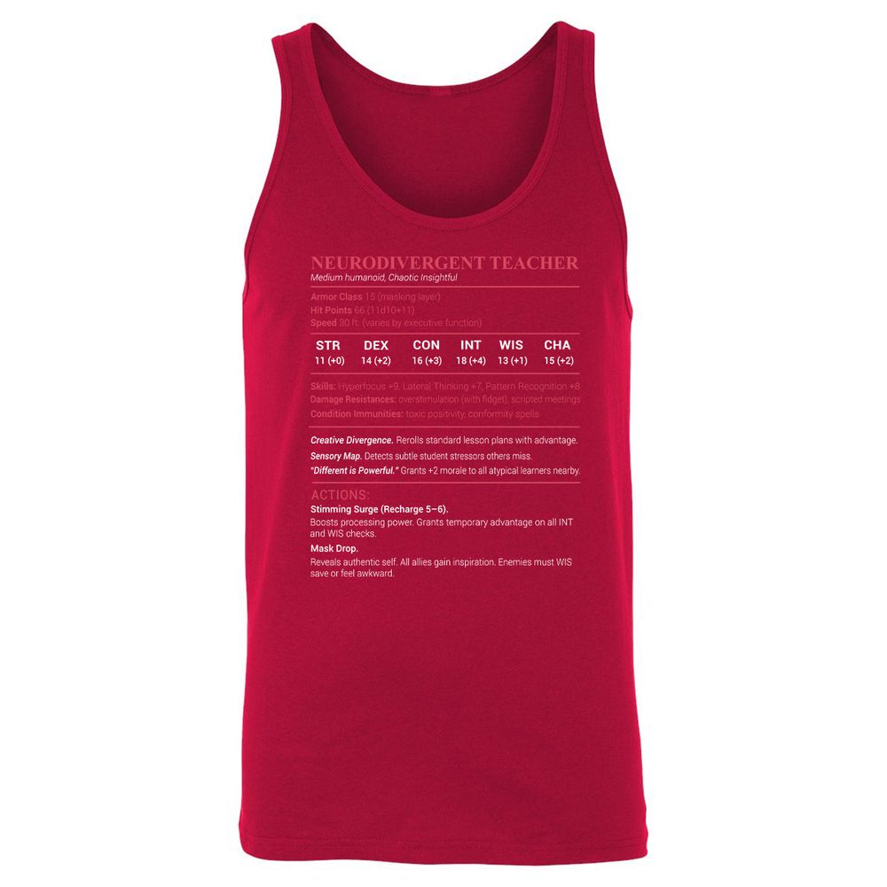 Neurodivergent Teacher Stats Unisex Jersey Tank - Red - 11