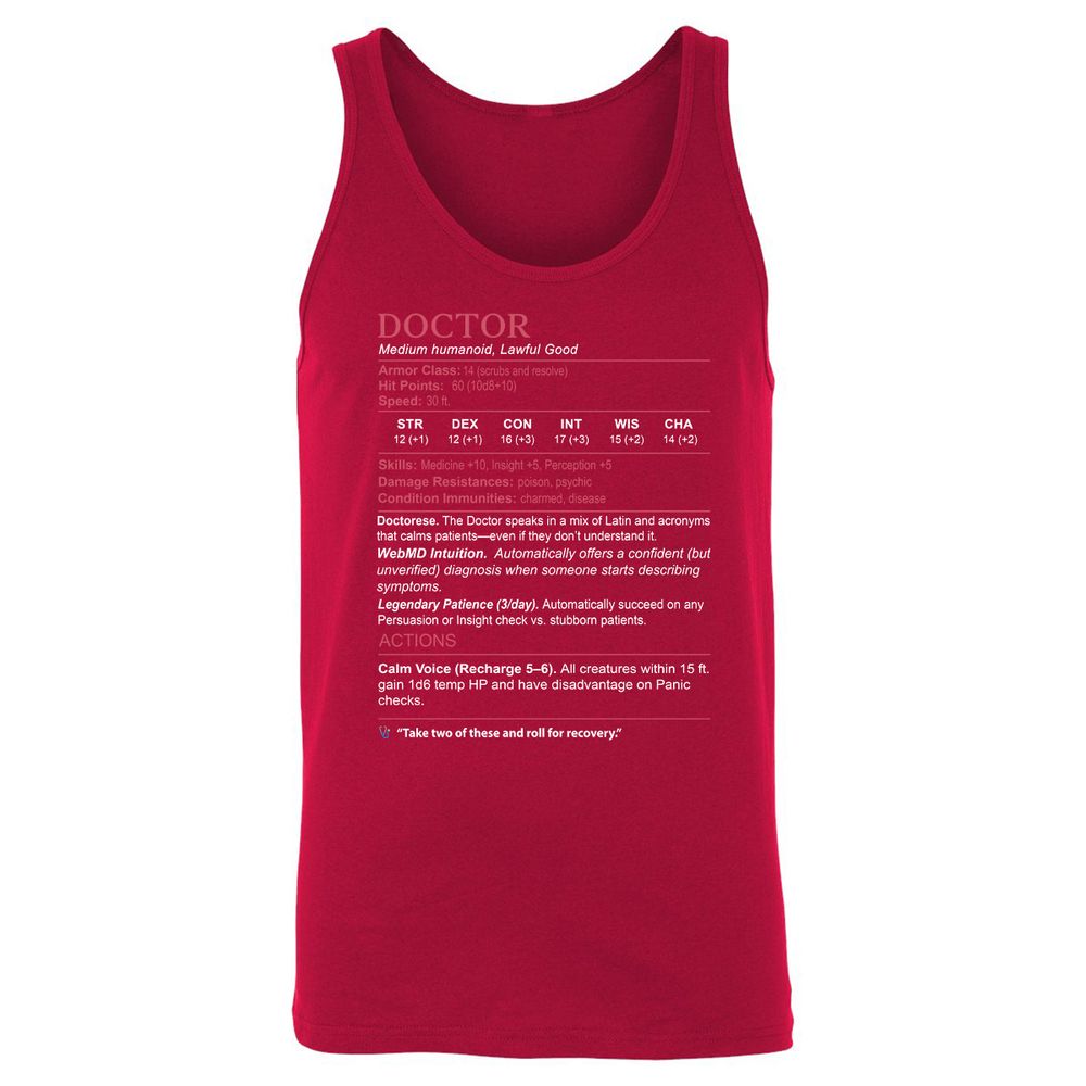 Doctor Stats Unisex Jersey Tank - Red - 11