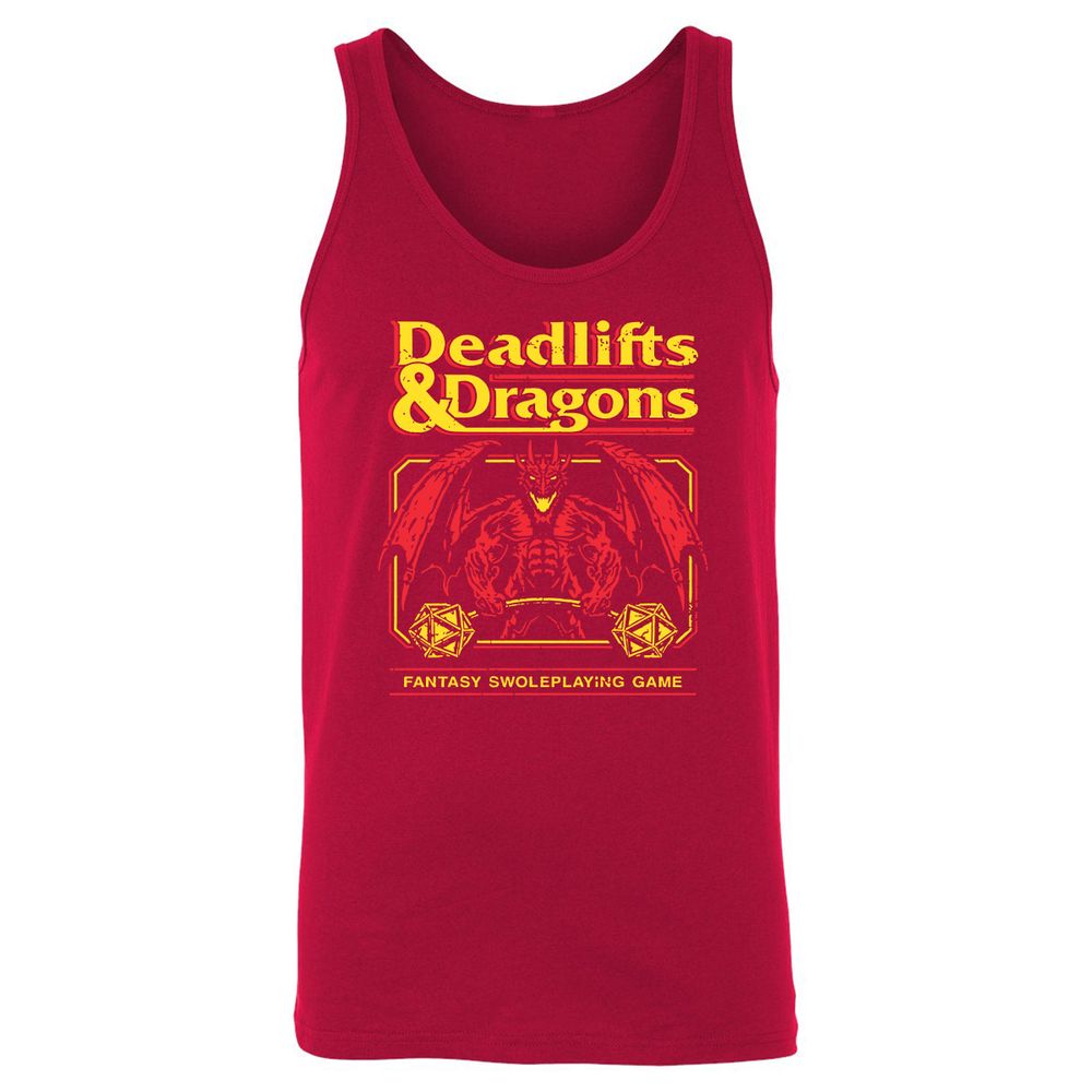 Deadlifts And Dragons Unisex Jersey Tank - Red - 11