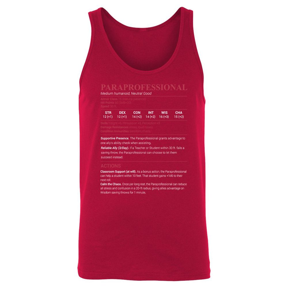 Paraprofessional Unisex Jersey Tank - Red - 11