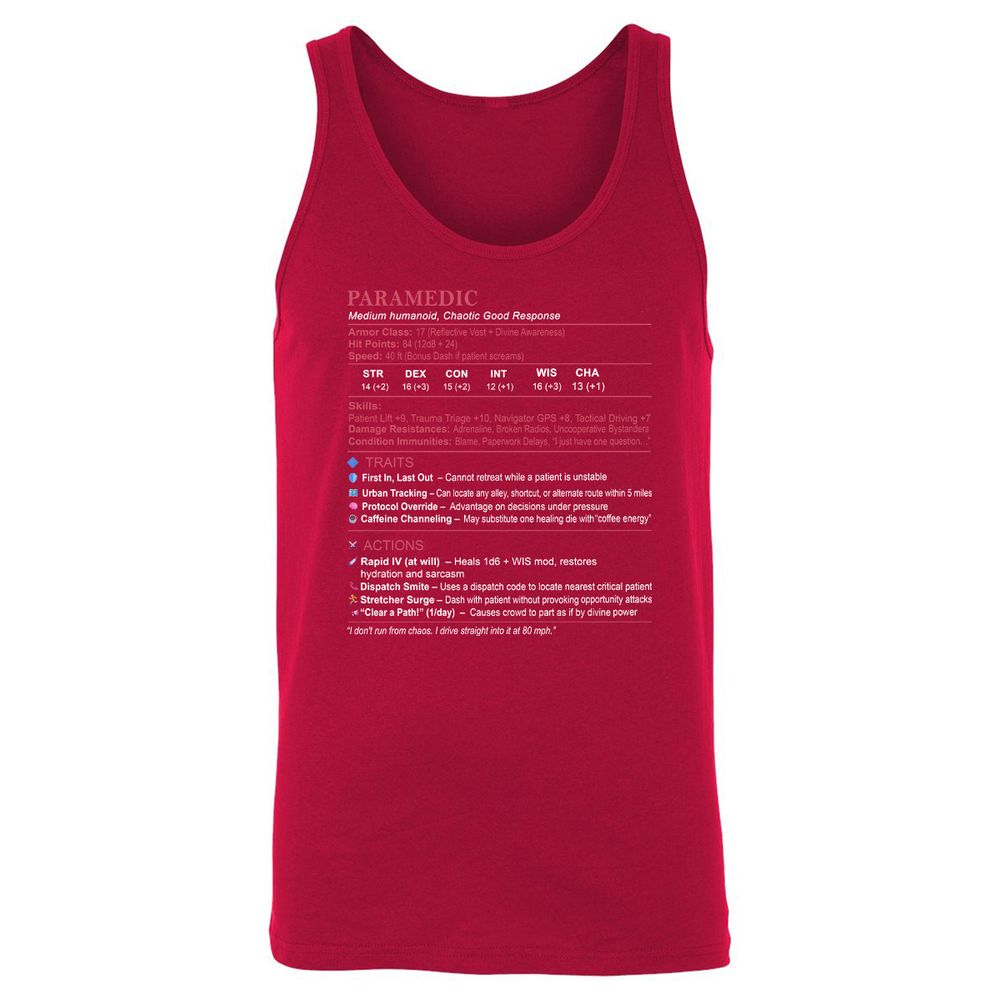 Paramedic Stats Unisex Jersey Tank - Red - 11