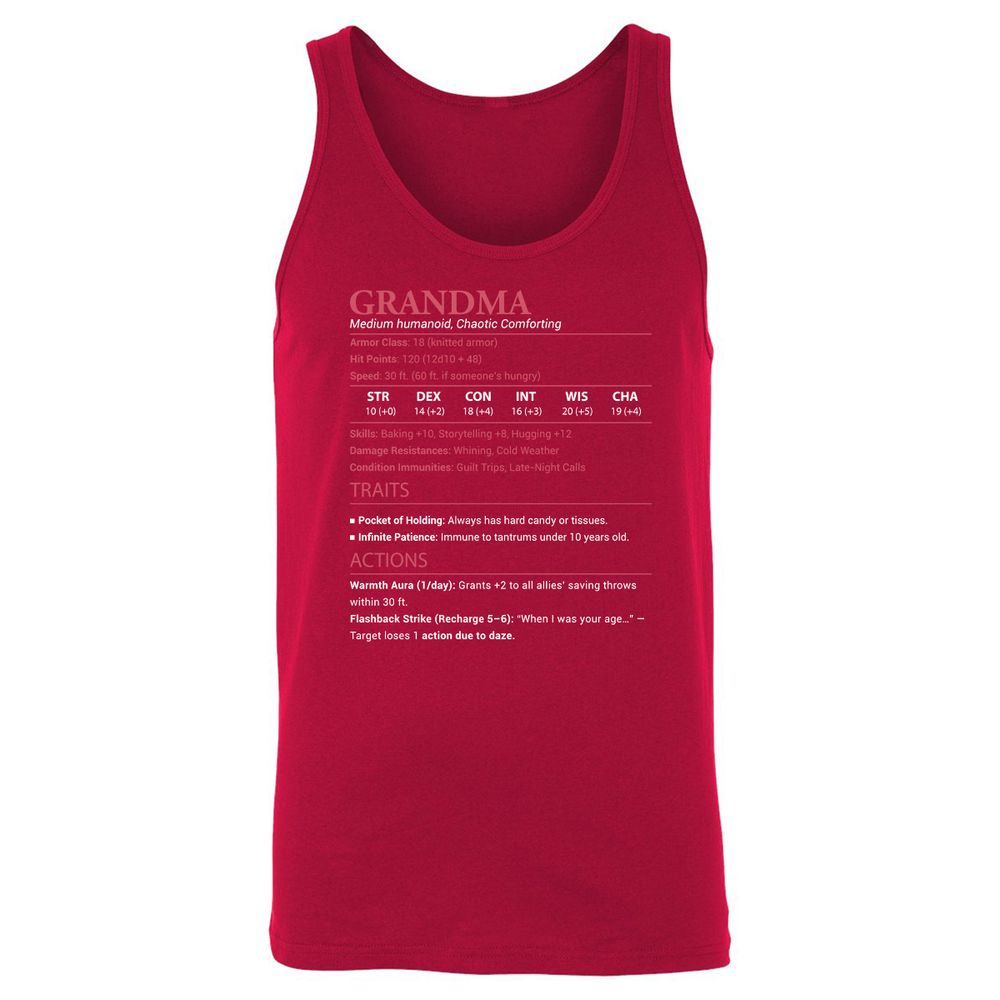 Grandma Stats Unisex Jersey Tank - Red - 11