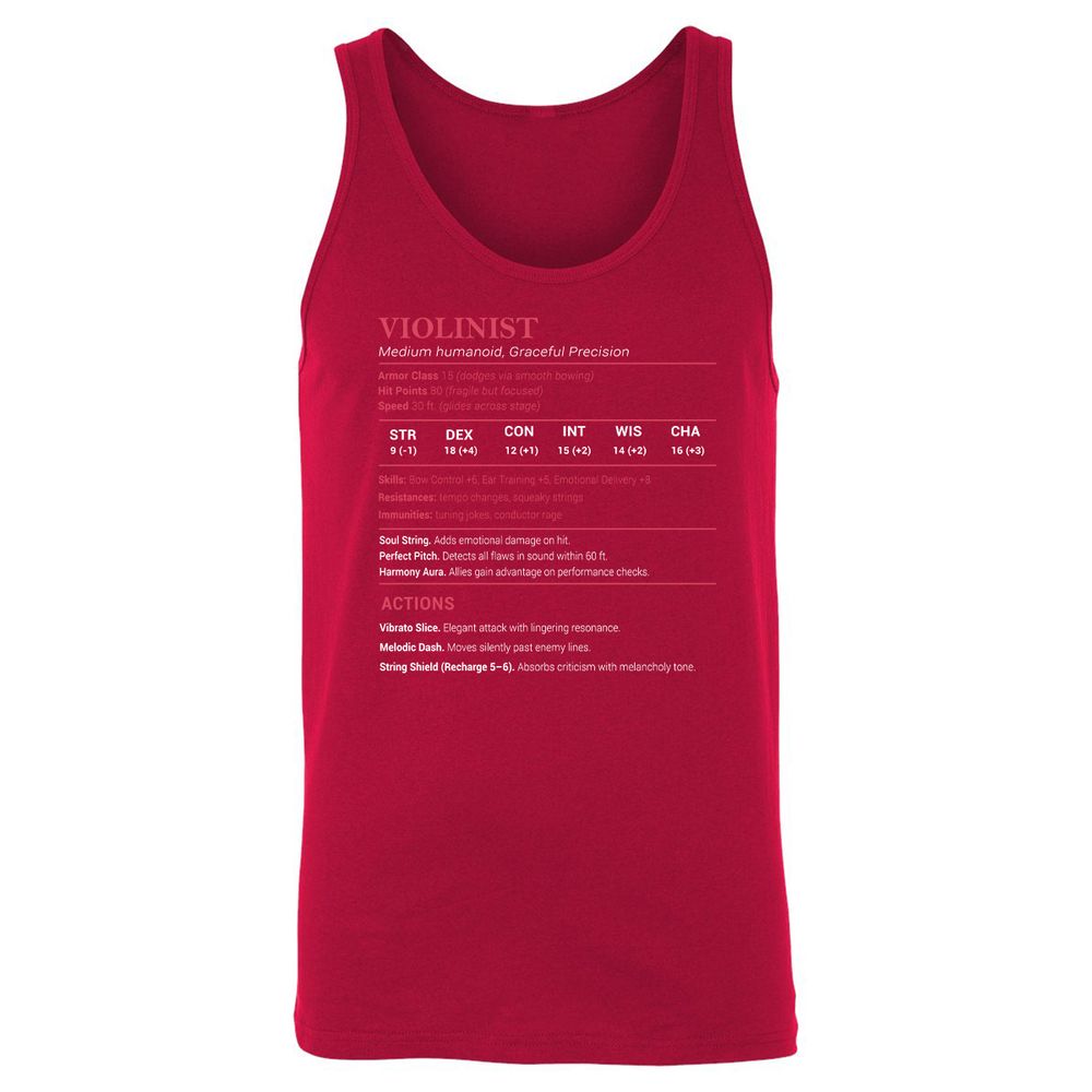 Violinist Stats Unisex Jersey Tank - Red - 11