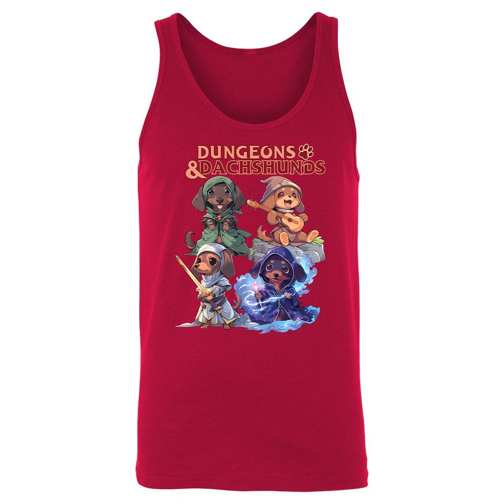 Dungeons & Dachshunds Unisex Jersey Tank - Red - 11