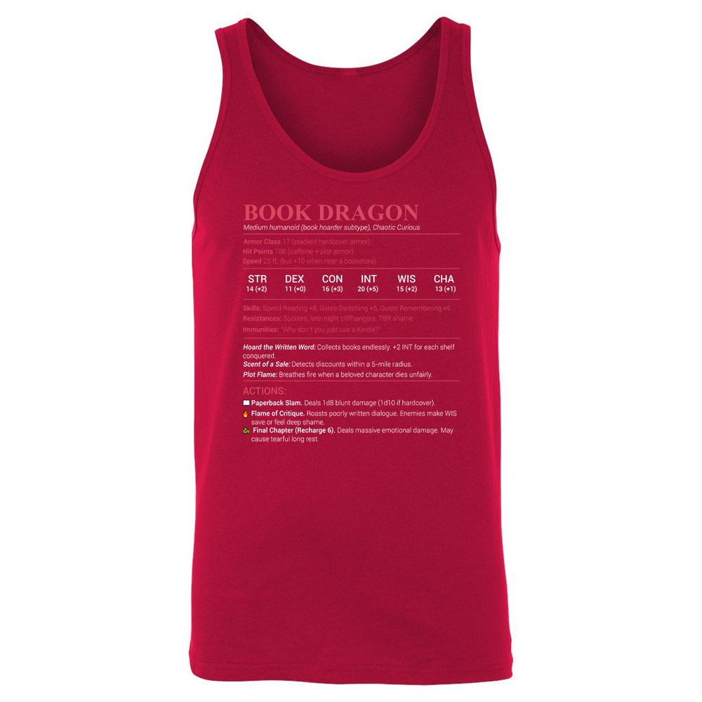Book Dragon Stats Unisex Jersey Tank - Red - 11