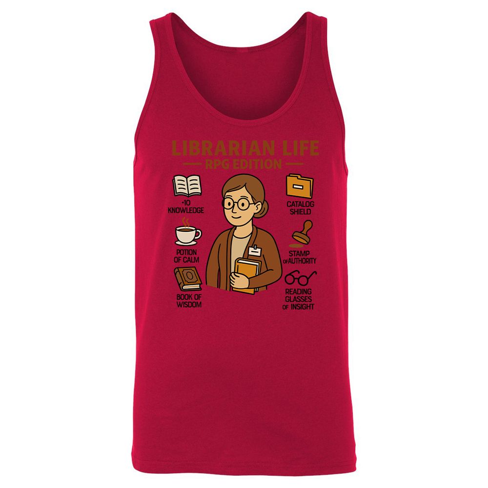 Librarian Life RPG Edition Unisex Jersey Tank - Red - 11