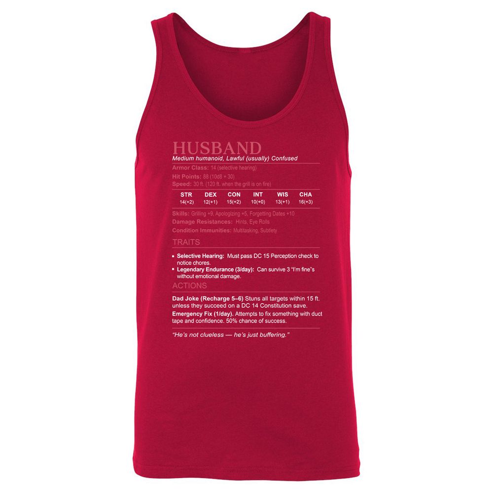 Husband Stats Unisex Jersey Tank - Red - 11