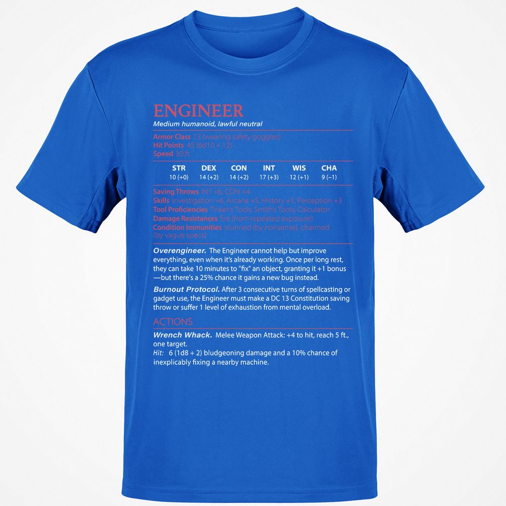 Engineer Stats Classic Unisex T-Shirt - Royal - 11