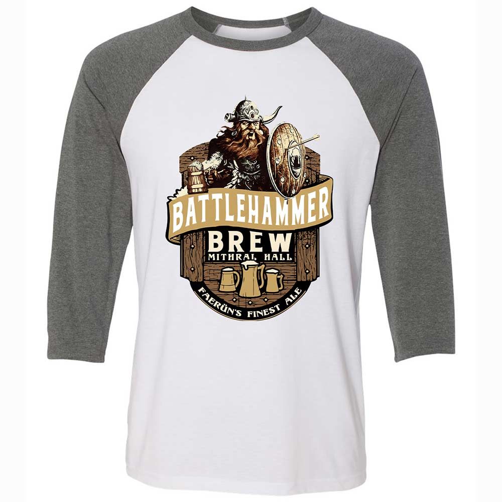 Battlehammer Brew Unisex 3/4 Baseball Tee - White/Deep Heather - 11