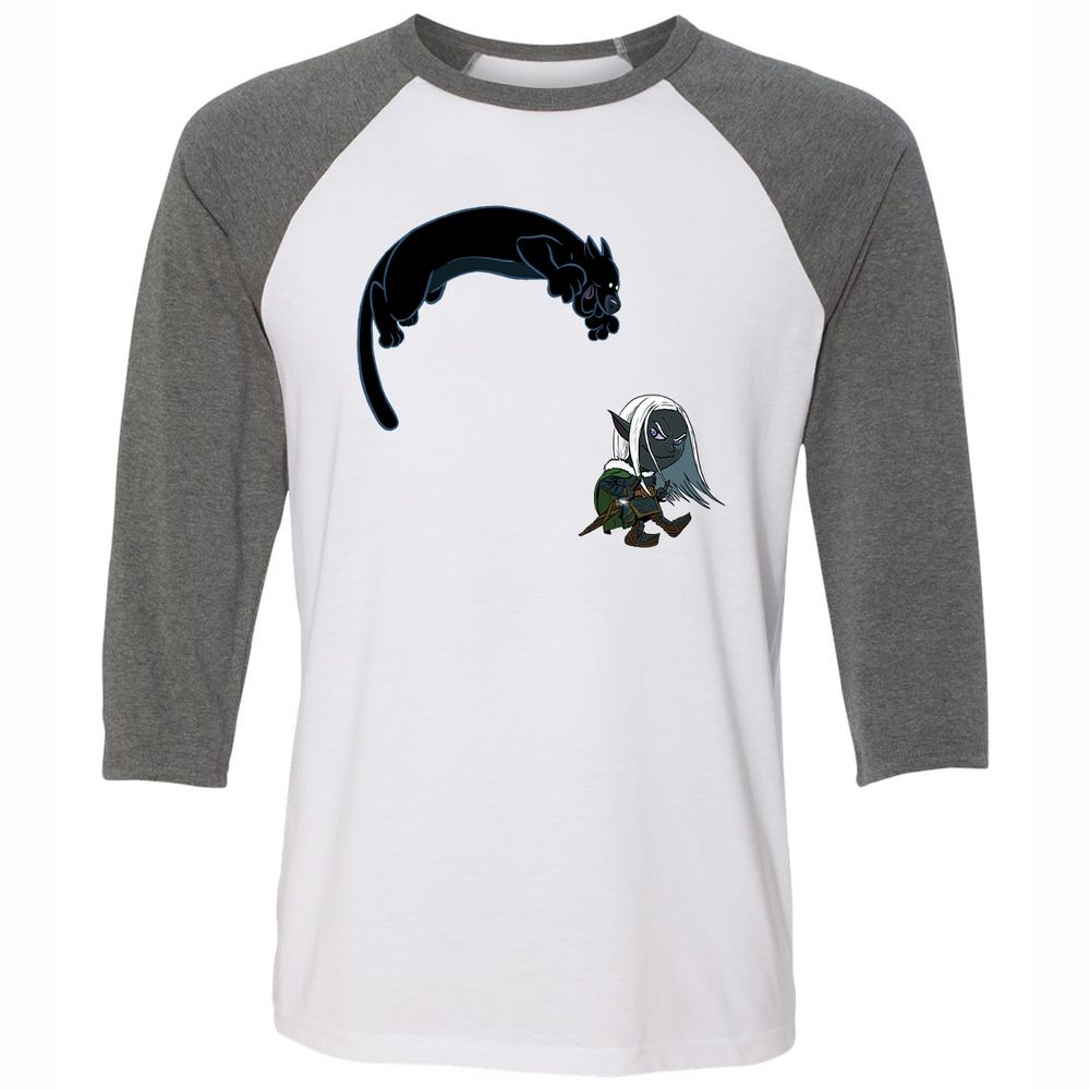 Drizzt and Guenhwyvar Unisex 3/4 Baseball Tee - White/Deep Heather - 11