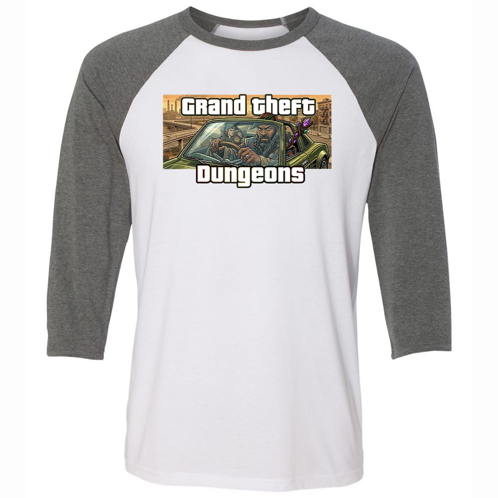 Grand Theft Dungeons Unisex 3/4 Baseball Tee - White/Deep Heather - 11