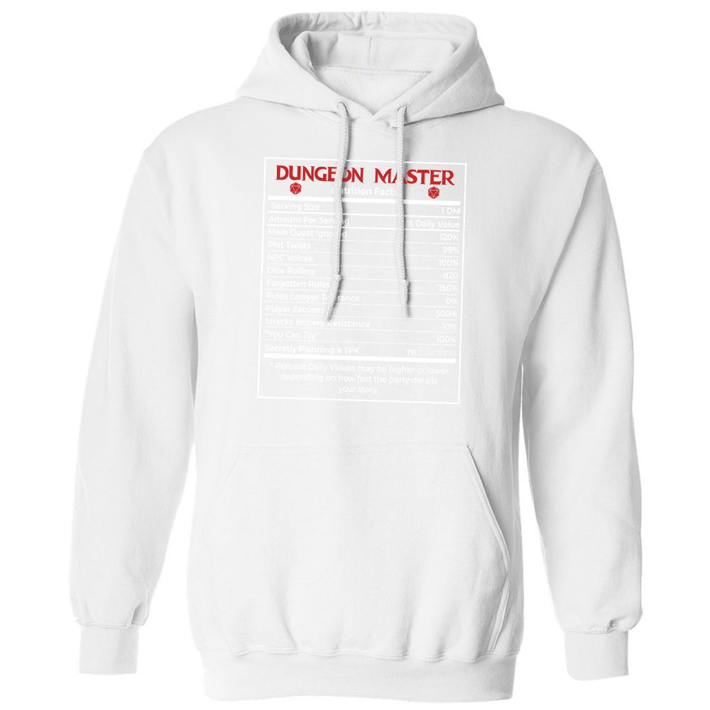 Dungeon Master Nutrition Facts Classic Unisex Hoodie - White - 11