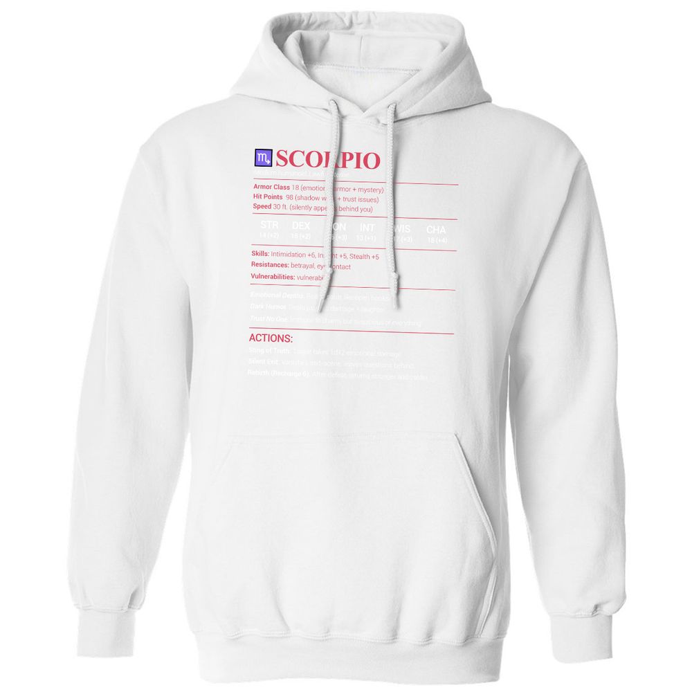 Scorpio Stats Classic Unisex Hoodie - White - 11