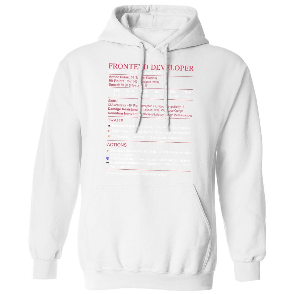 Frontend Developer Stats Classic Unisex Hoodie - White - 11