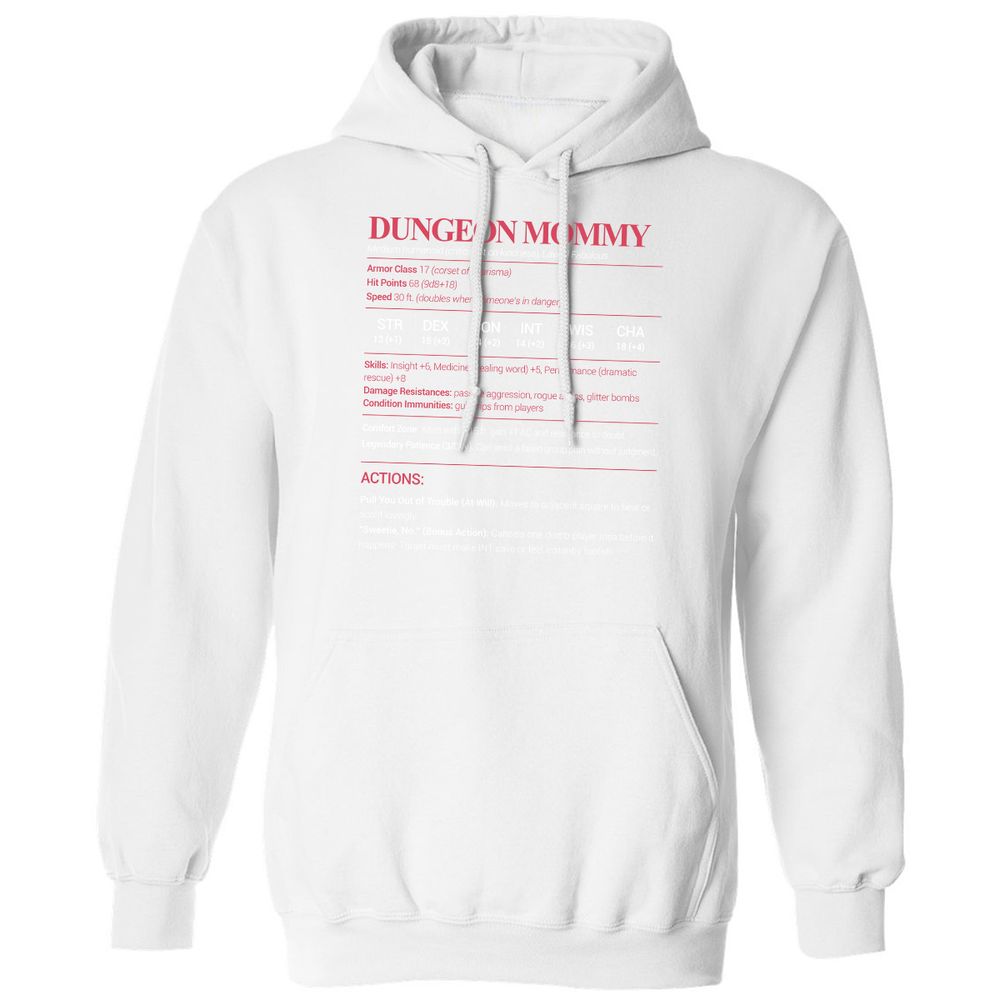 Dungeon Mommy Stats Classic Unisex Hoodie - White - 11