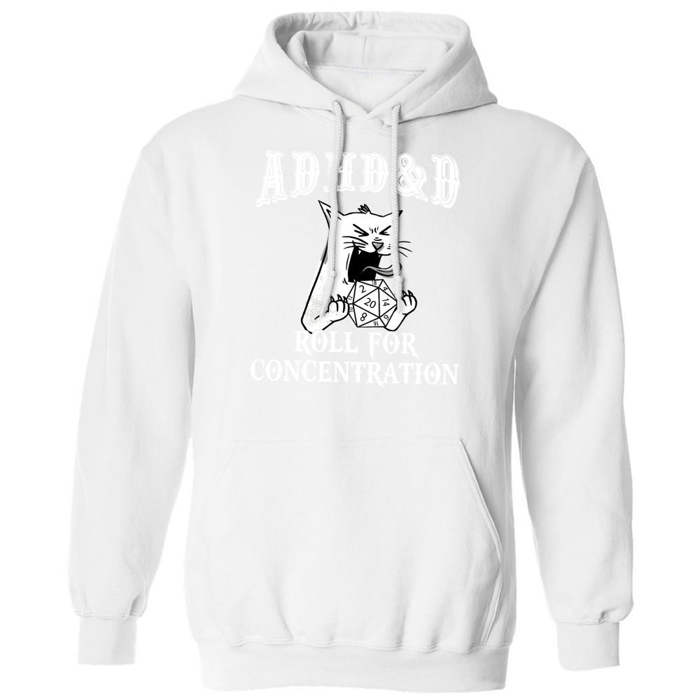 Cat ADHD&D Roll For Concentration Classic Unisex Hoodie - White - 11