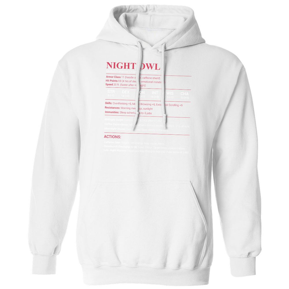 Night Owl Stats Classic Unisex Hoodie - White - 11