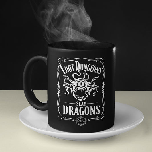 Loot Dungeon Slay Dragons Black Ceramic Mug