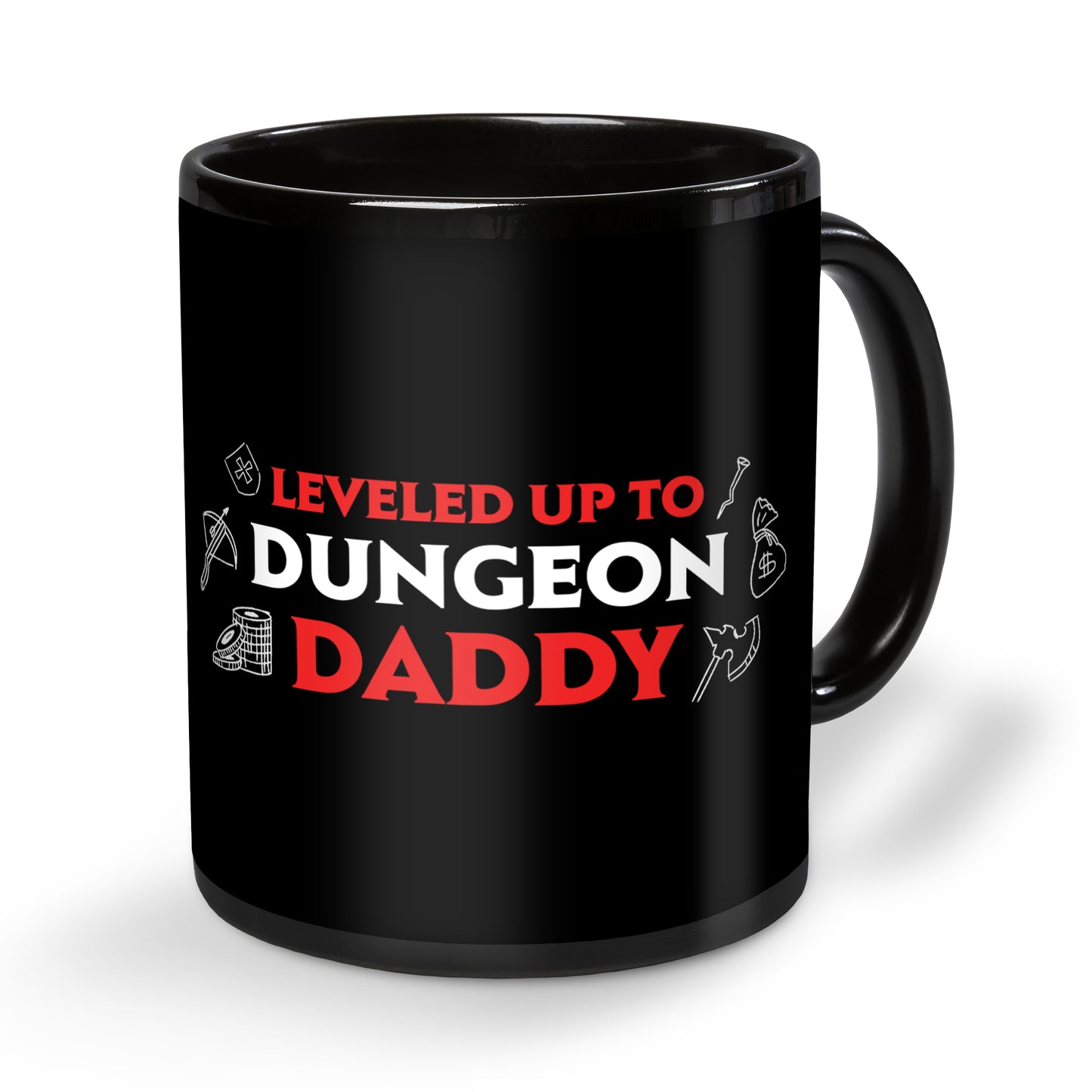 Leveled Up To Dungeon Daddy Black Ceramic Mug