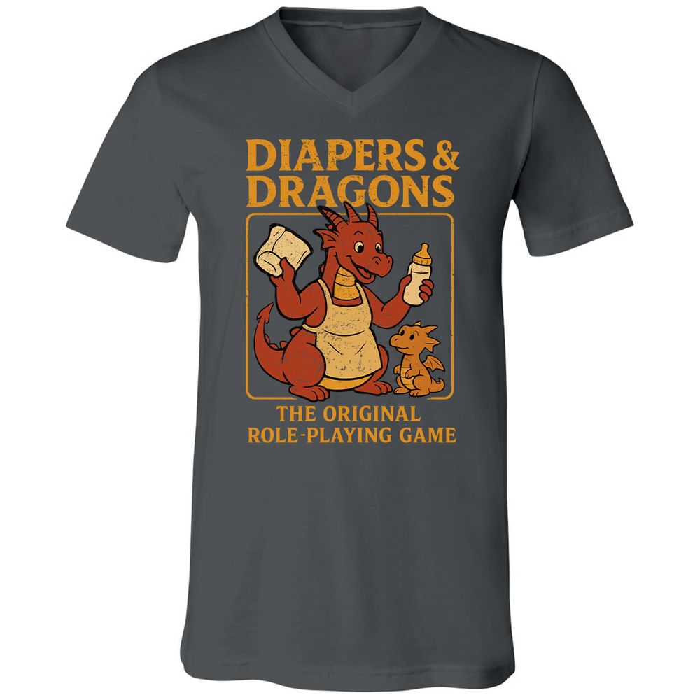 Diapers & Dragons Unisex V-Neck T-Shirt - Asphalt - 12