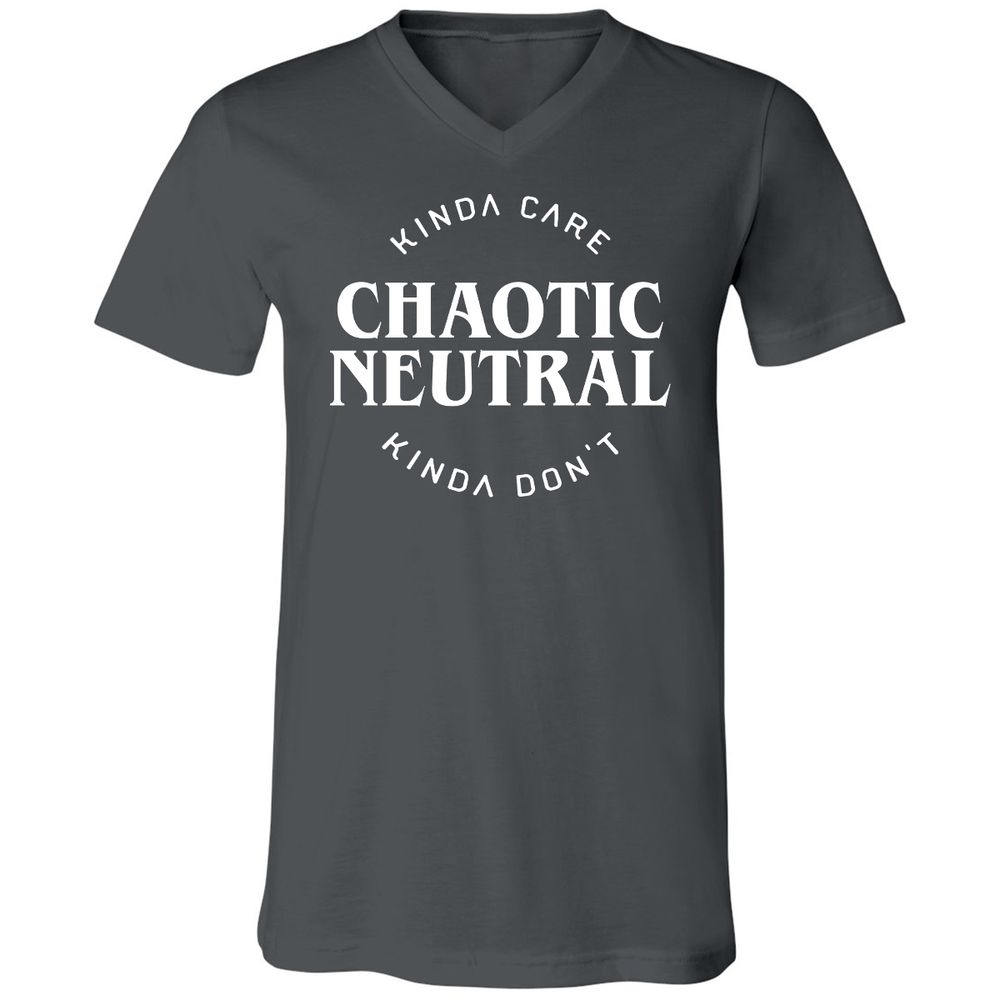 Chaotic Neutral Alignment Kinda Care Kinda Don't Unisex V-Neck T-Shirt - Asphalt - 12