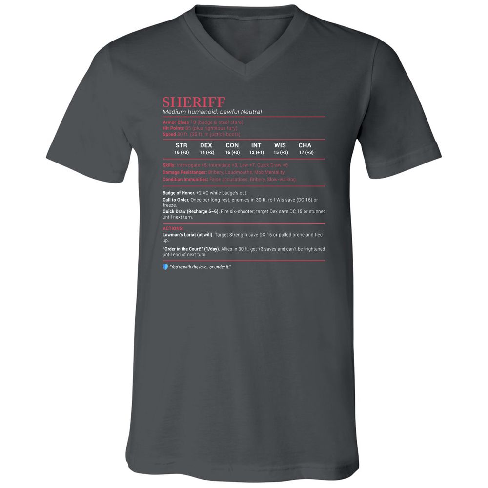 Sheriff Stats Unisex V-Neck T-Shirt - Asphalt - 12