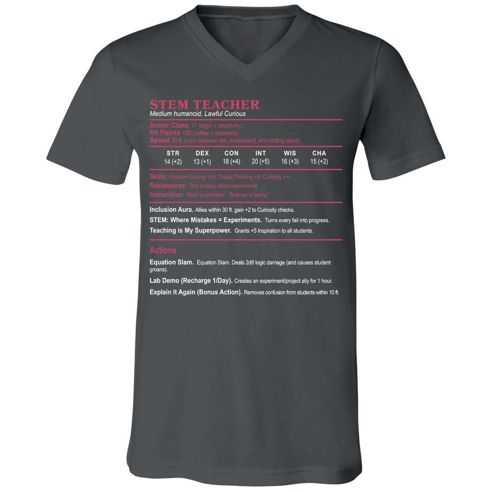 STEM TEACHER Unisex V-Neck T-Shirt - Asphalt - 12