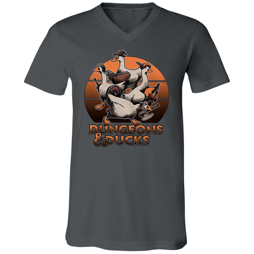 Dungeons And Ducks Unisex V-Neck T-Shirt - Asphalt - 12