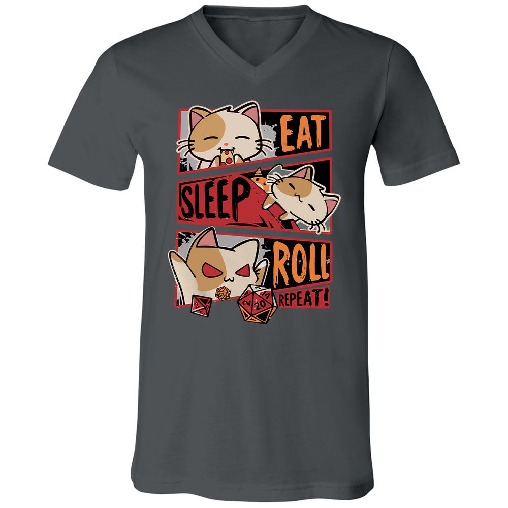 Eat Sleep Roll Repeat Unisex V-Neck T-Shirt - Asphalt - 12