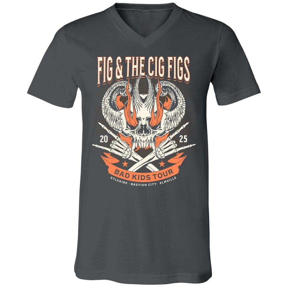 Fig and the Cig Figs, Dimension 20 Unisex V-Neck T-Shirt - Asphalt - 12