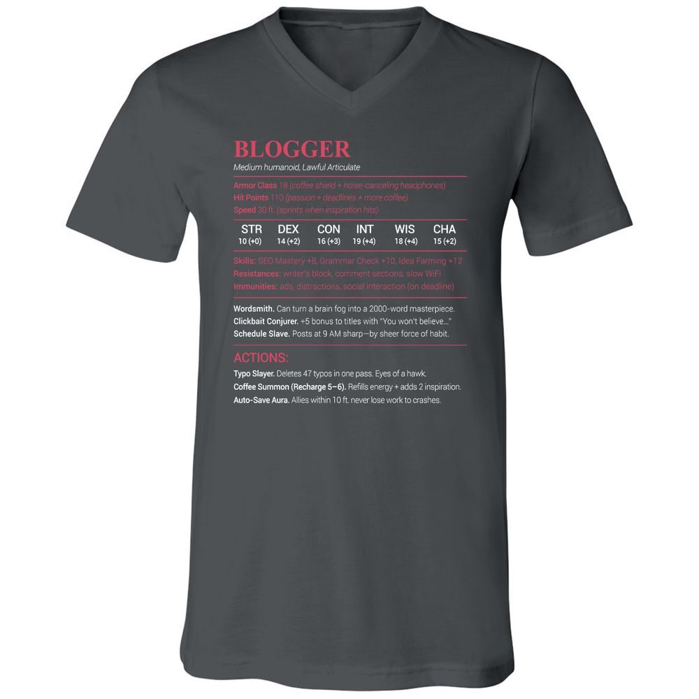 Blogger Unisex V-Neck T-Shirt - Asphalt - 12