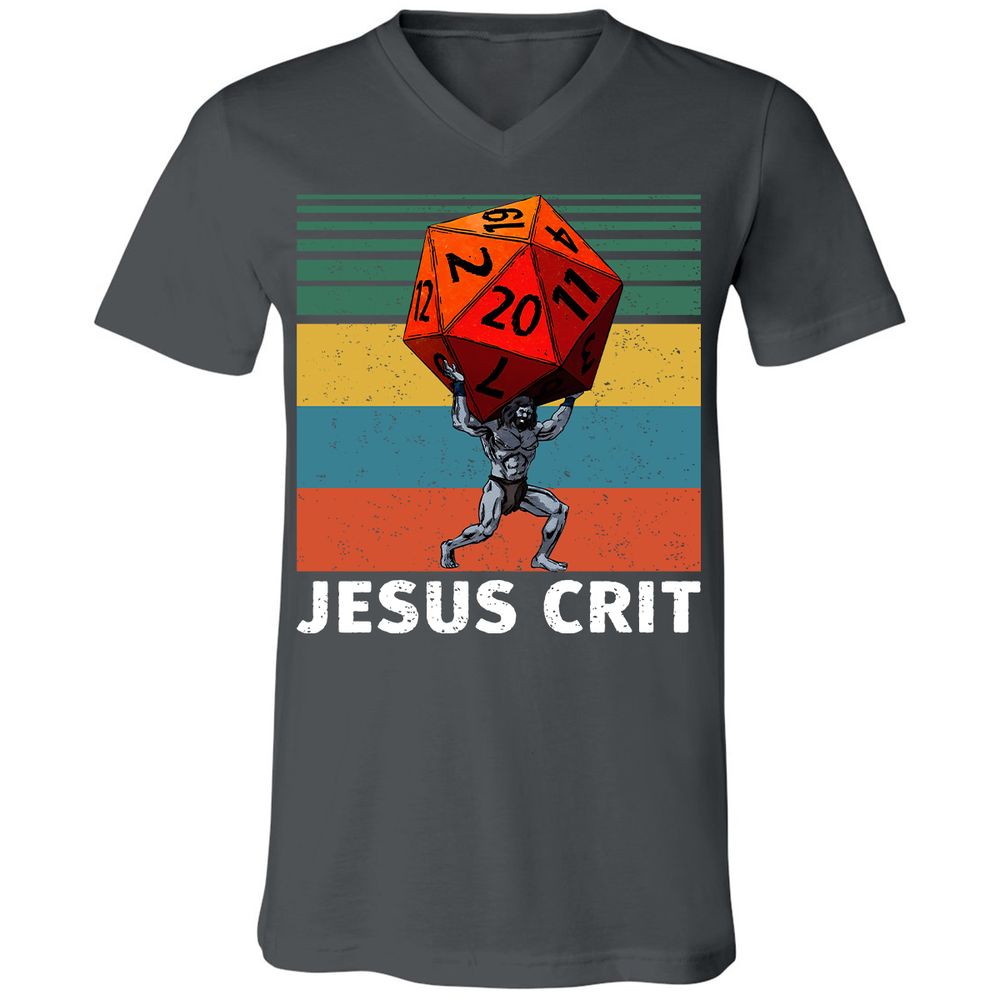 Jesus Crit Unisex V-Neck T-Shirt - Asphalt - 12