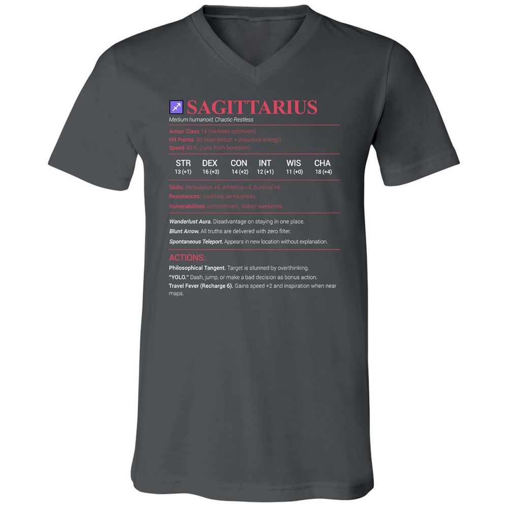 Sagittarius Stats Unisex V-Neck T-Shirt - Asphalt - 12